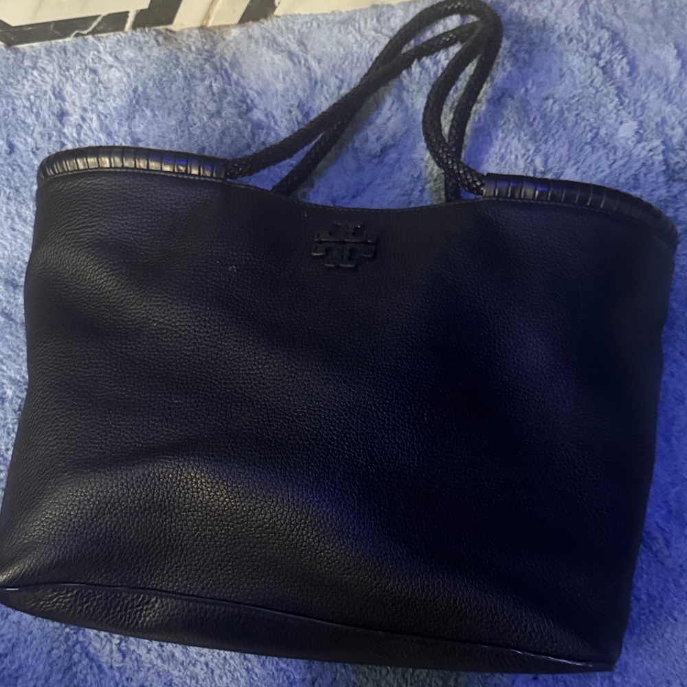 Tory Burch Midnight Black Pebbled Tote